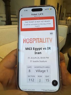 Iran vs Egypt World Cup Hospitality Suite (4 tickets)