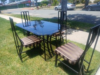 Metal Glass 80's Dining Table Set