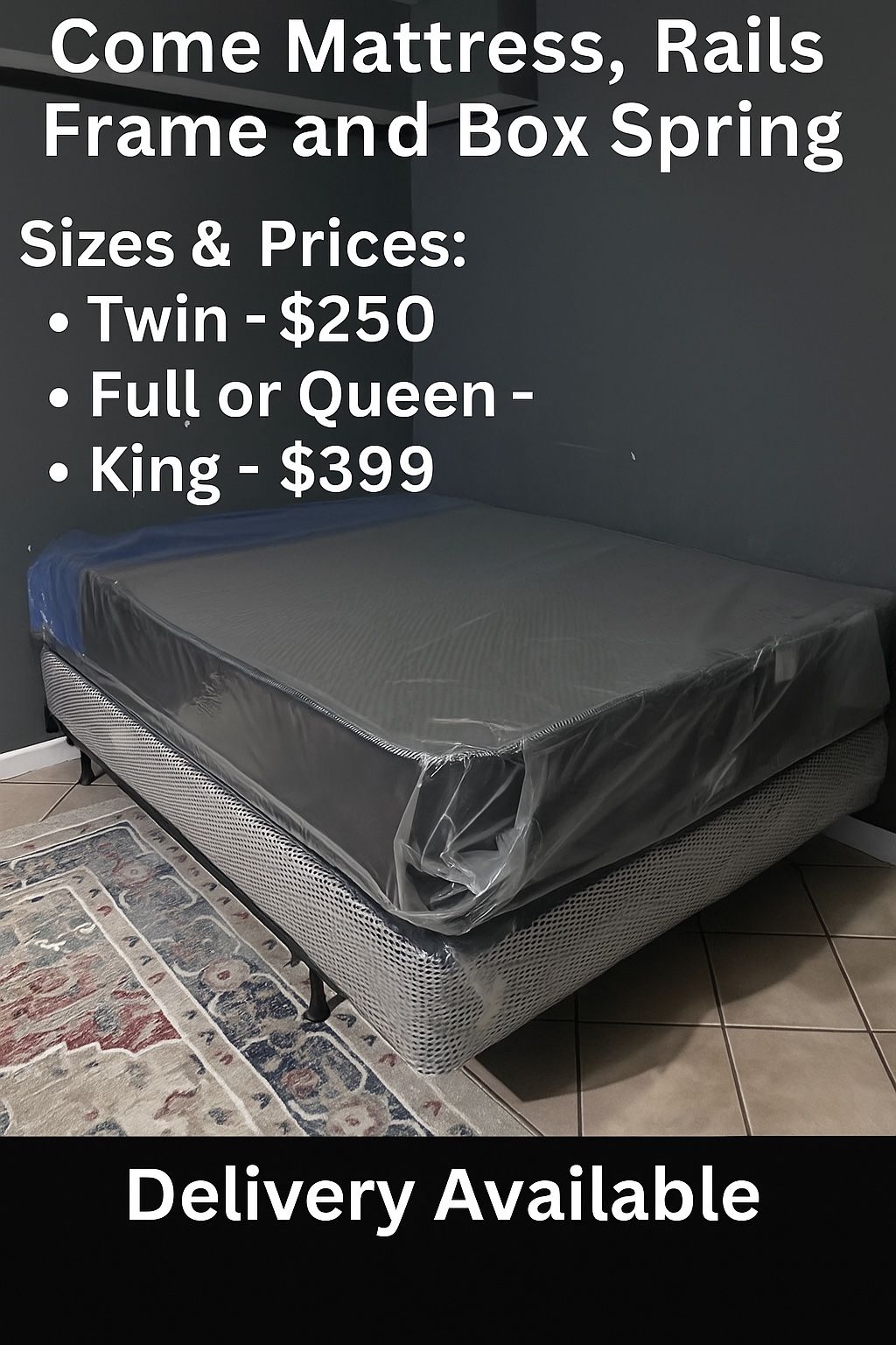 Queen Mattress • Box Spring • Bed Frame (Rails)  📦  🚚 Same Day Delivery Available 💵 Pay on Delivery 
