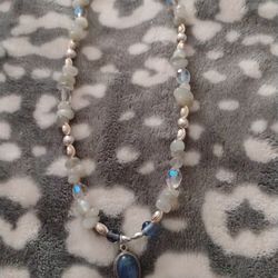 Lapis, aquamarine silver necklace