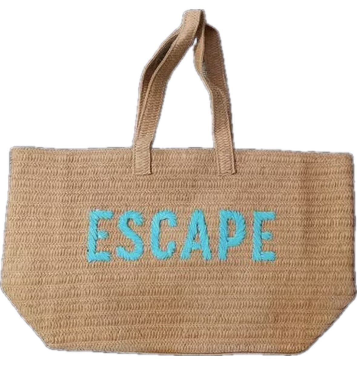 Oversized 23” ESCAPE Straw Tote Embroidered Double Handle Beach Bag