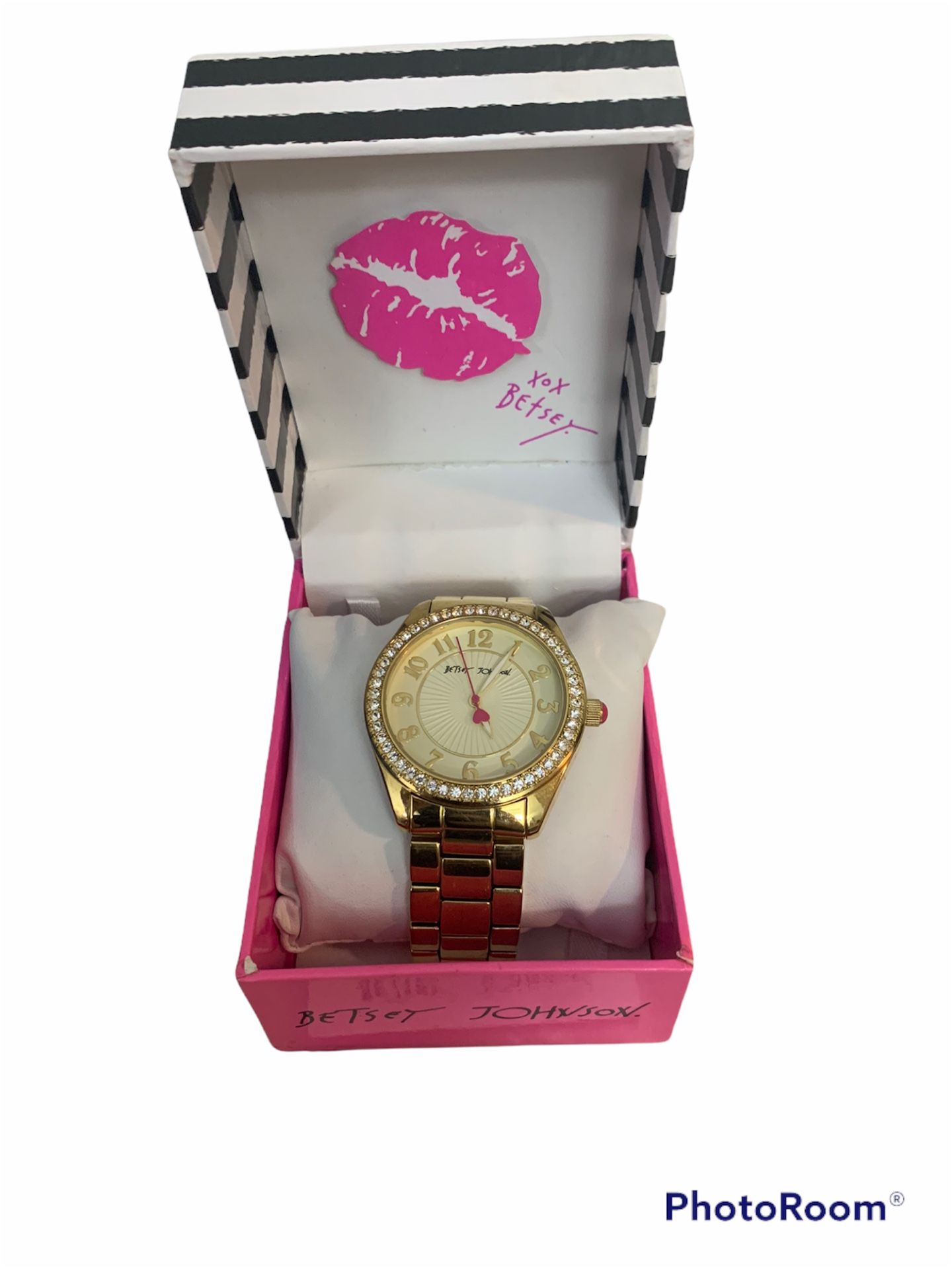 Betsey Johnson Gold Tone Watch CZ Embellished Dial