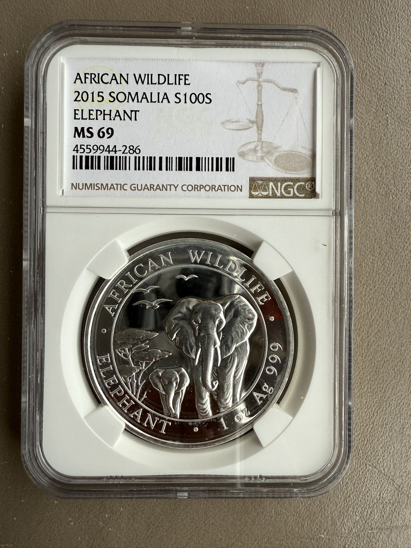 2015 NGC MS69 SOMALIA 1oz ELEPHANT SILVER COIN 