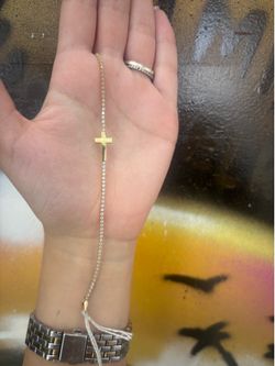 14KT  2.50 g Yellow CZ stone cross tennis bracelet