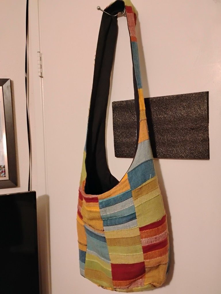 Long Drop Multi Color Patch Design Boho Style Shoulder Bag