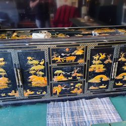 Hand Carved Chinese Hutch Black Laquer 