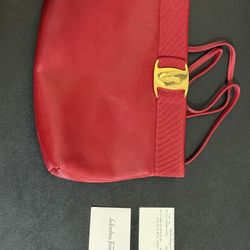 Ferragamo red clutch leather bag with leather strap
