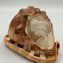 Italian Made Victorian Cameo Engraved Bullmouth Red Helmet Shell