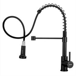 WEWE Kitchen Faucet Black Stainless Steel Commercial Spring Kitchen Faucet with Pull Down Sprayer