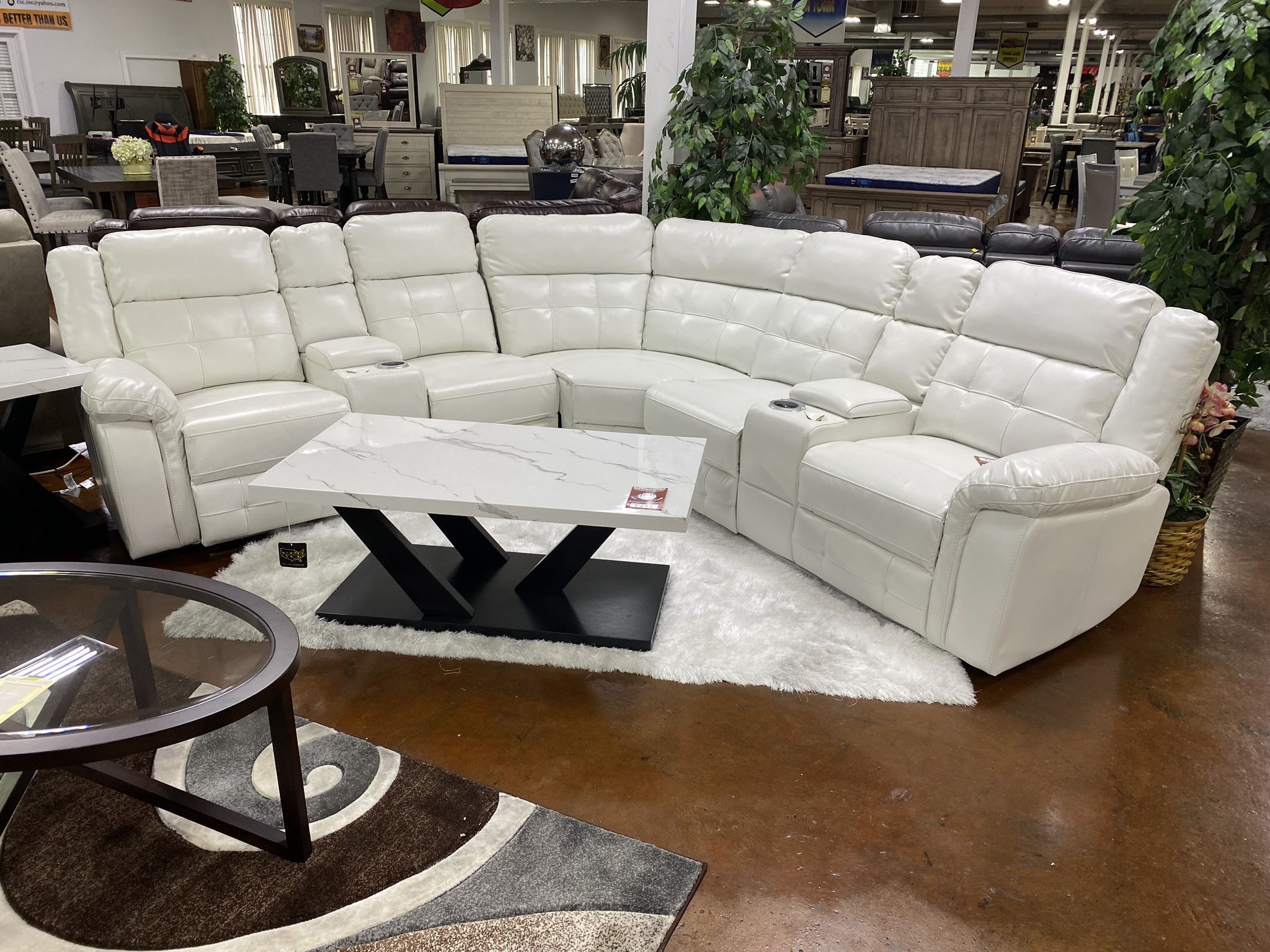 Brand New White Leather Power Motion Sectional 