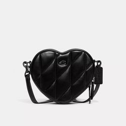 NWT Coach Quilted Leather Heart Crossbody Bag With Quilting Pewter / Black CE725