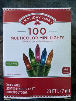 Holiday Time - 100 Multicolor Mini Lights Green Wire 23 ft Long