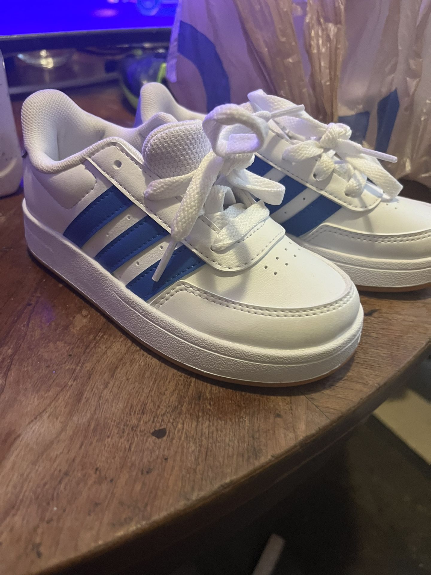 Kids’ Adidas Sneakers – White & Blue, Size 11