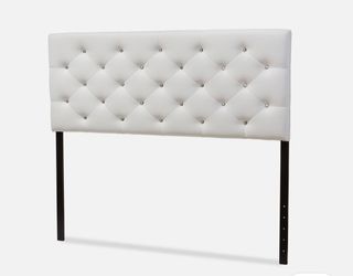 Modern Headboard white faux leather quilted w/rhinestones. Fits full or queen