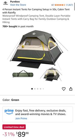 4 Person Instant Tents for Camping Setup in 50s, Cabin Tent with Rainfly Waterproof Windproof Camping Tent, Double Layer Portable Instant Tents with C