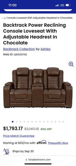Backtrack Power Reclining Console Loveseat With Adjustable Headrest In Chocolate