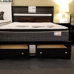 Brand New Black Or Gray Queen Storage Bedframe + Dresser + Mirror + Nightstand 4PCs Set