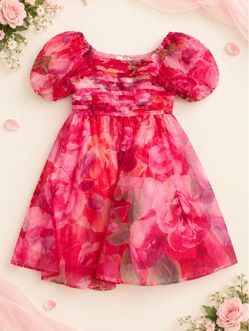 Girls Floral Puff Sleeve Dress