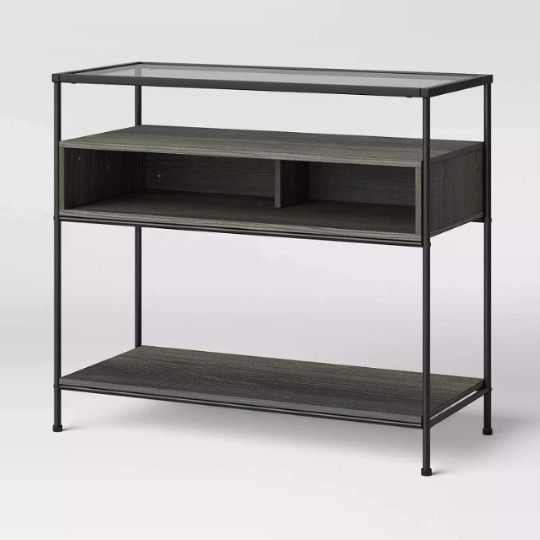 Brand New Project 62 Fulhan Console Glass Top Console Table With Wood Shelves