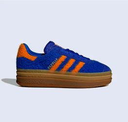 Size 7.5 Adidas WMNS Gazelle Bold Blue Orange Gum Fluffy.