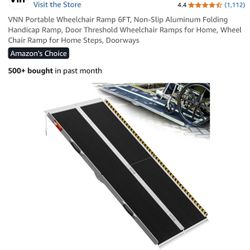 VNN Portable Wheelchair Ramp 6FT, Non-Slip Aluminum Folding Handicap Ramp, Door Threshold Wheelchair Ramps for Home, Wheel Chair Ramp for Home Steps, 