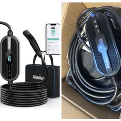 Level 1/2 EV Charger(WiFi APP) for NACS Connector Cars/Tesla Model X/Y/3/S, 16Amp, 240V Nema 6-20 Plug & 120V NEMA 5-15 Adapter, 25ft ETL Listed Porta