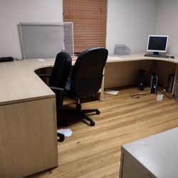 Good Condition Office Furniture, Round Tables, Office Chairs, Desk Top Computers Etc. 