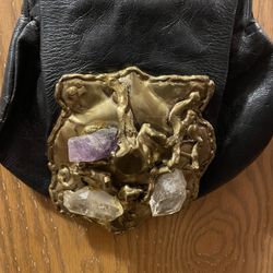 Vintage Brutalist Art Crystal & Brass Leather Purse