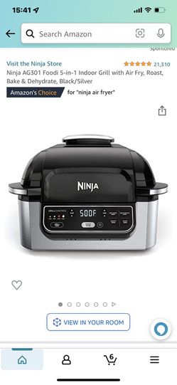 Ninja AG301 Foodi 5-in-1 Indoor Grill w/Air Fry Roast Bake & open