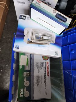 Marine radio, speakers, and accessories.
