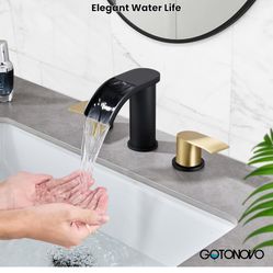 gotonovo Waterfall 8 inch Widespread Bathroom Faucet Set Bathroom Sink Faucet 3 Hole 2 Handle Vanity Lavatory Deck Mount with Pop Up Drain A5