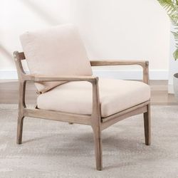 Indoor / Outdoor Beige Mid Century Modern Solid Wood Accent Chair / Armchair  [NEW] **ALREADY ASSEMBLED** 