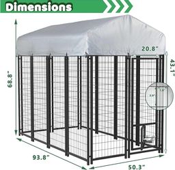 Heavy Duty Large Outdoor Dog Kennel 8x4x6 FT, Escape-Proof Dog Run with Double-Latch Gate, Heat Dissipation Sunshade Cover & 2 Stainless Steel Bowls, 