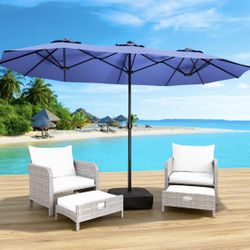 15x9 Ft Outdoor Patio Umbrella, 12 Rib sturdy Construction, Sun-Resistant Cover, 135 Square Feet Of Shade, Includes Weighted Base, Sandbags &