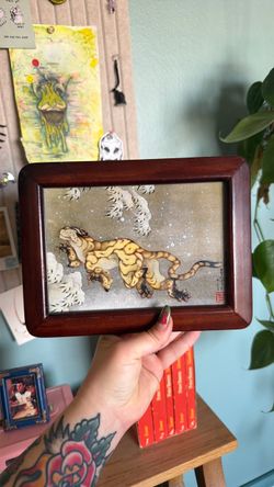 Tiger in the Snow • 5x7 • Vintage walnut frame