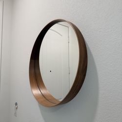 Walnut Veneer Round Mirror