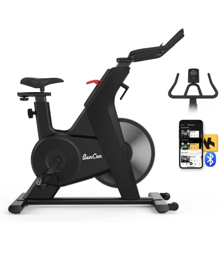 BRAND NEW Stationary Bike, BANCON Exercise Bike Bluetooth 270lbs Capacity, Magnetic Resistance with Heavy Flywheel and LCD Monitor Upgraded Version