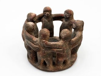 Vintage Tribal Circle Of Unity Figurine Candle Holder Sculpture Rustic Decor