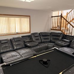 Luxury Black Leather Power Reclining Sectional - LIKE NEW