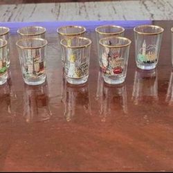 10 Gold Rim England Shot Glasses