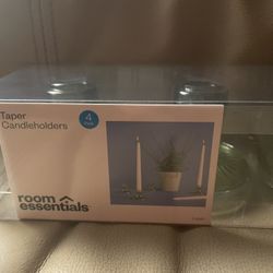 Room Essentials Taper Candleholders Set 4 Pack Aqua Glass NWT Home Decor Art Fun