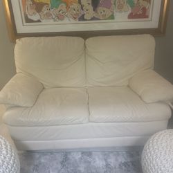  Natuzzi Cream, Leather Loveseat