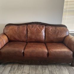 Large and Medium Sized Brown Leather Sofa