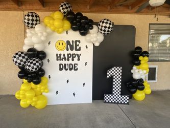 Cute One Year Old Birthday Backdrop And Balloons