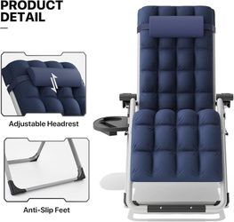 Stable Folding Chair Outdoor Lounge Chair Beach Pool Lawn Recliner Sunbathing Chair, with Detachable Soft Cushion, Pillow and Side Tray, 330lbs Capaci