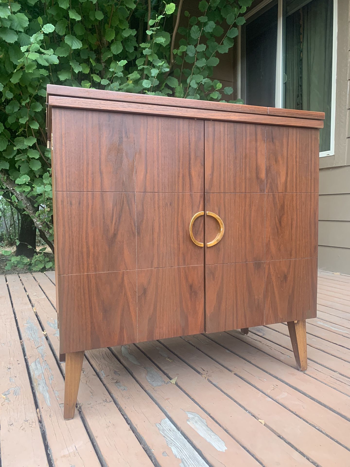 Mid Century Vintage Walnut Cabinet Console Table 
