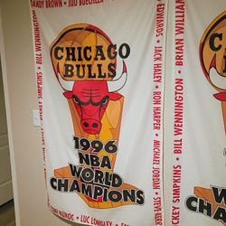 Chicago Bulls Championship Banners , Jordan And Pippen Retirement Banners And Jordan Backpack