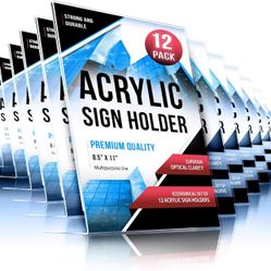 12 Pack Acrylic Sign Holder 8.5 x 11 inches - Multipurpose and Transparent Slant Back Sign Holder Clear Sign Display Stand Holder Table Sign Display