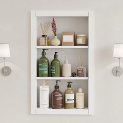 Recessed Wall Niche 14x24 – 3-Tier Wood Shelf, White