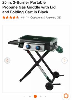 25 in. 2-Burner Portable Propane Gas Griddle with Lid and Folding Cart in Black
